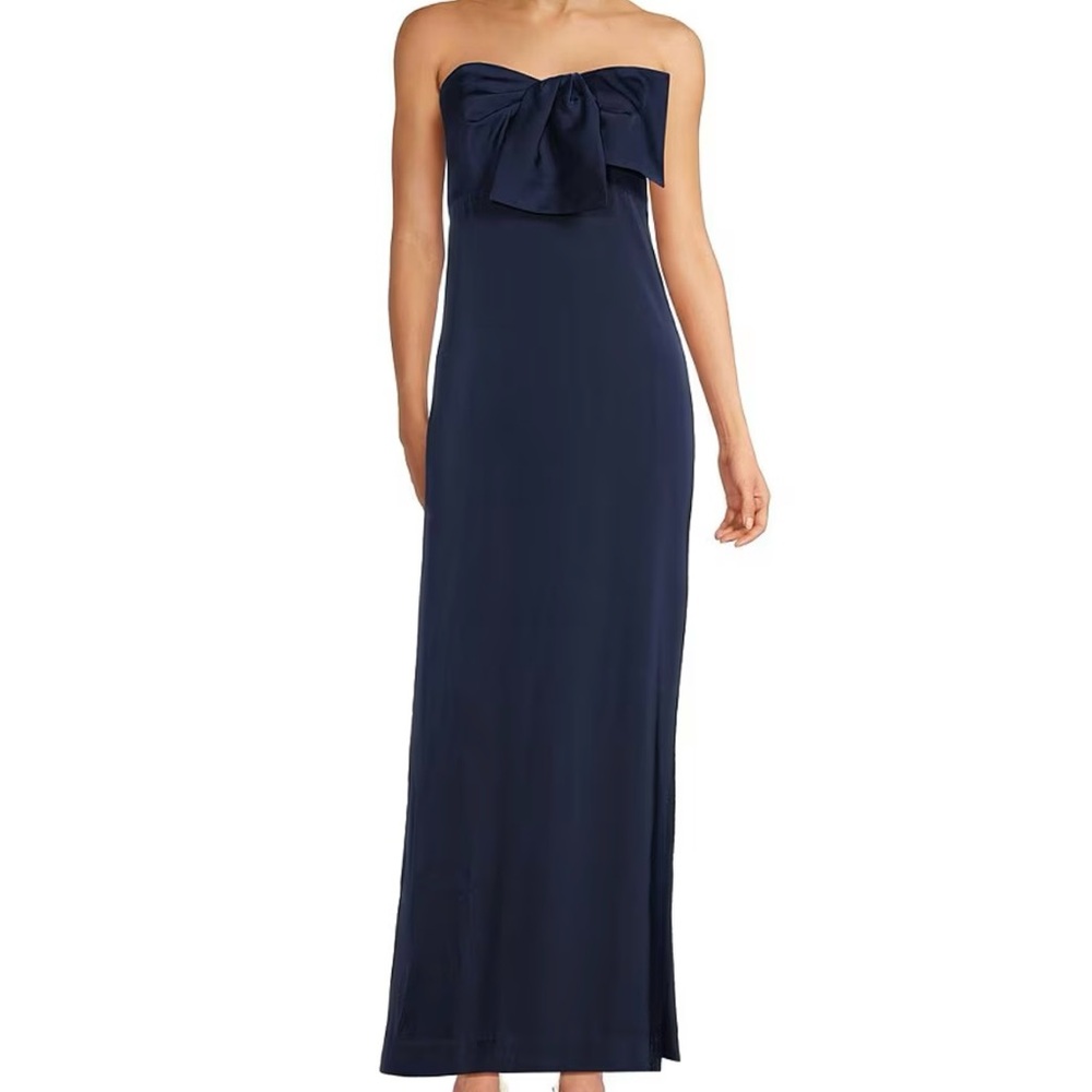 Lilly Pulitzer Navy Carlynn Satin Maxi Bow Dress